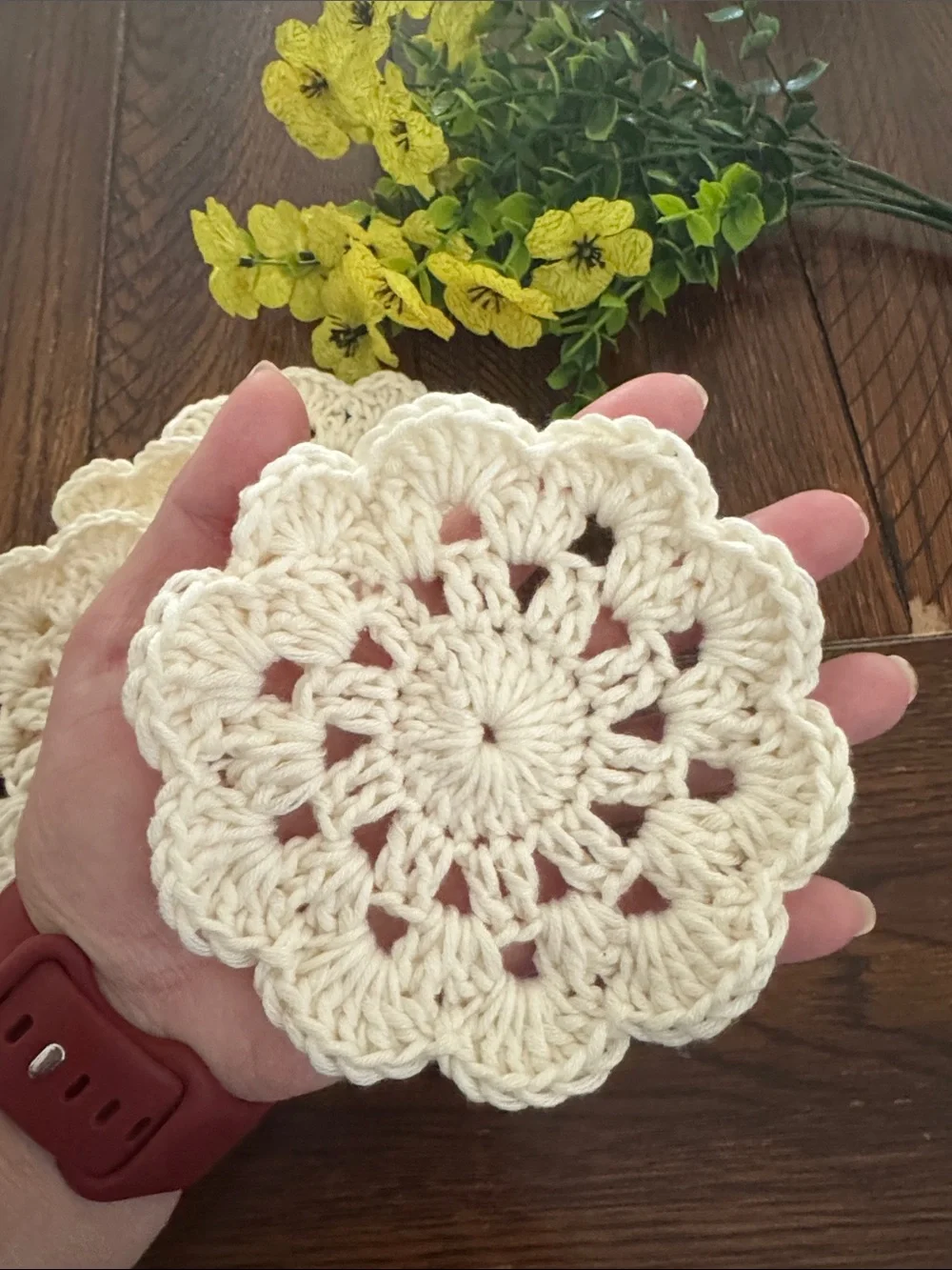 Handmade Cream Crochet Dinner Coasters - Set of 4